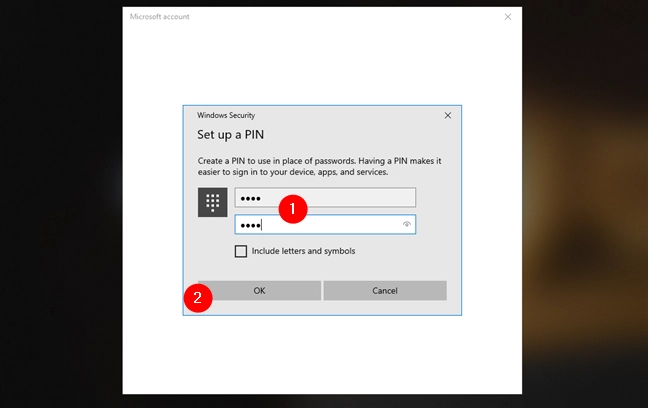 Setting up a PIN for the Microsoft account
