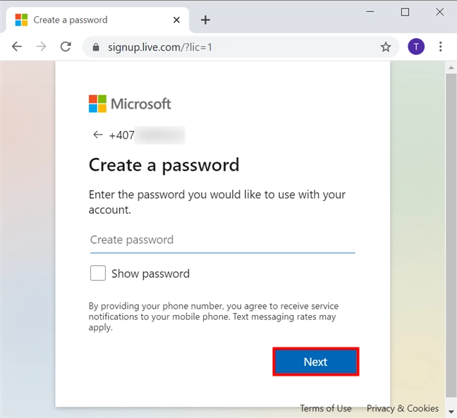 Create a password for your Microsoft account
