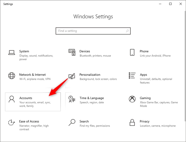 The Accounts entry from the Settings app