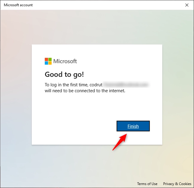 Finish adding a Microsoft account to Windows 10
