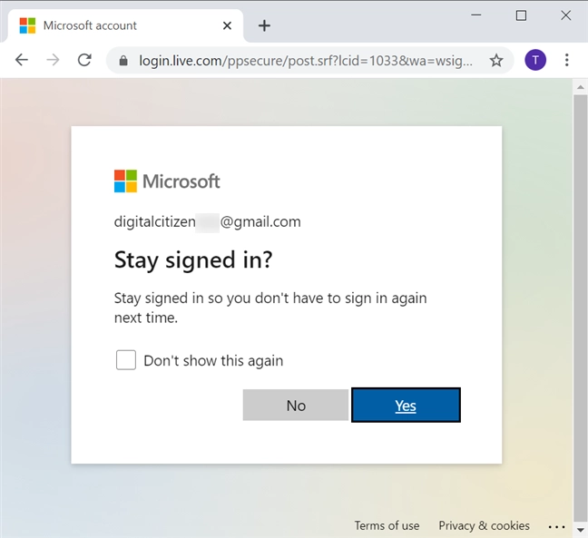 Decide if you want to stay signed in