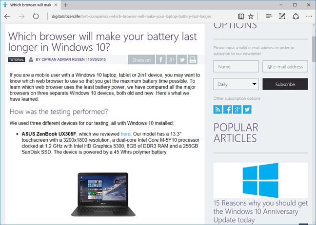 Microsoft Edge, Windows 10