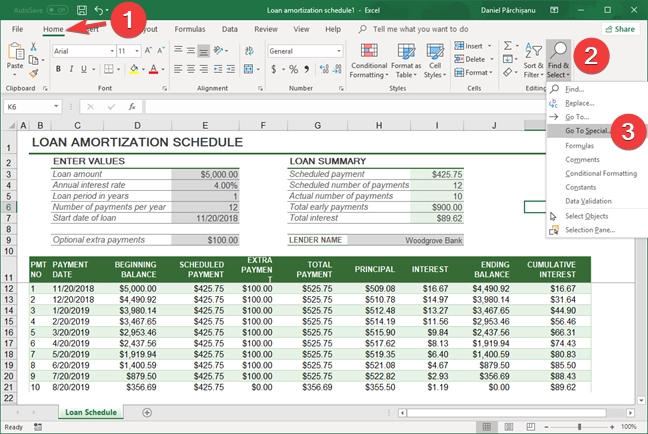 Select Go To Special in Microsoft Excel