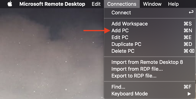 You can Add PC from the Connections menu