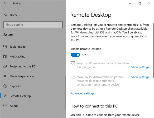 Enable Remote Desktop