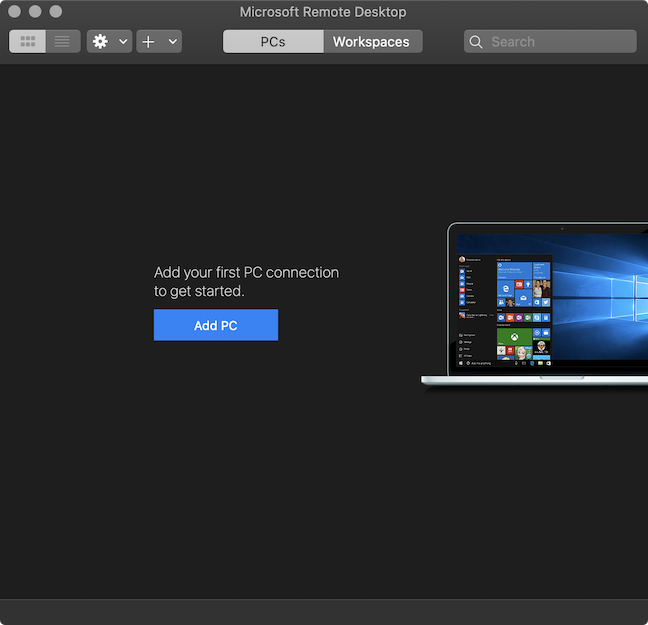 Microsoft Remote Desktop opens