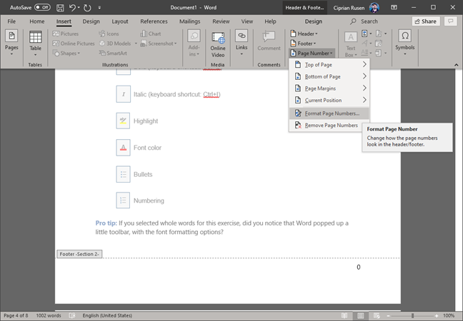 Microsoft Word - Format Page Numbers