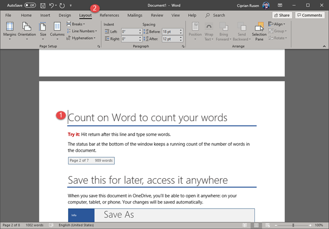 Microsoft Word - Go to the Layout tab