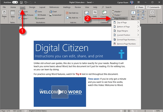 Microsoft Word - add page number