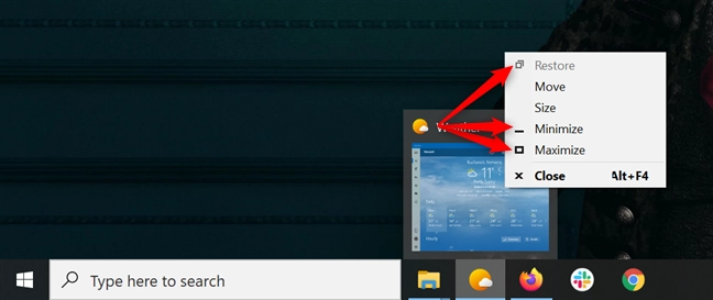Right-click on a preview to open a menu that lets you minimize, maximize, restore the app window