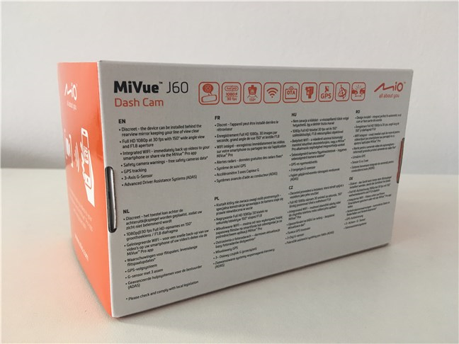 The back side of the MIO MiVue J60 package