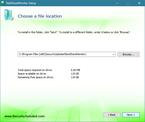 Choosing the installation location for NetShareMonitor