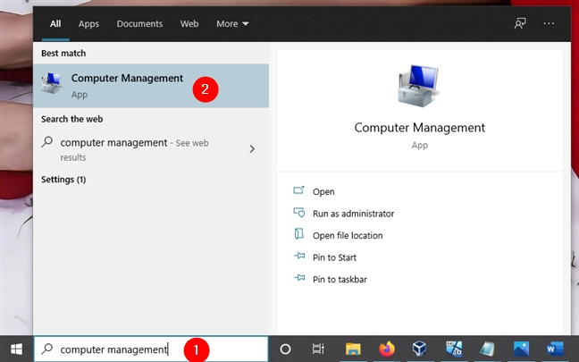 Opening Computer Management in Windows 10