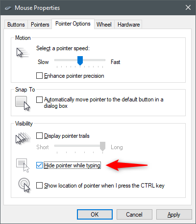 Hide pointer while typing