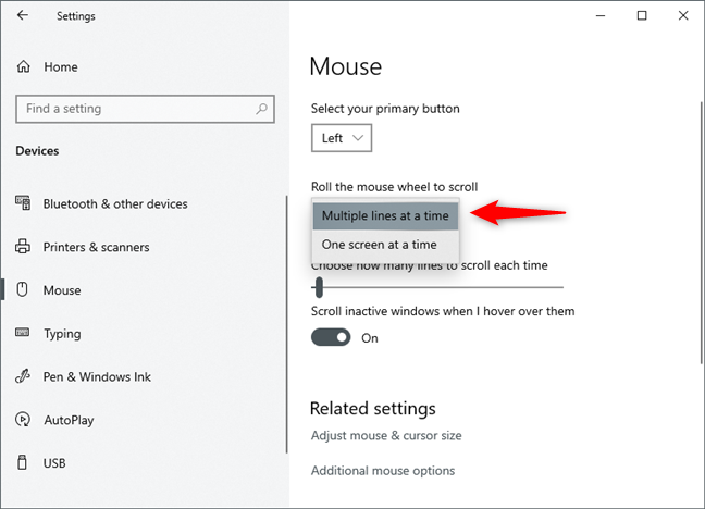 Changing how the mouse wheel scrolls: multiple lines or one screen at a time