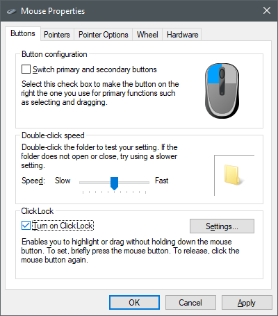 Enable or disable ClickLock