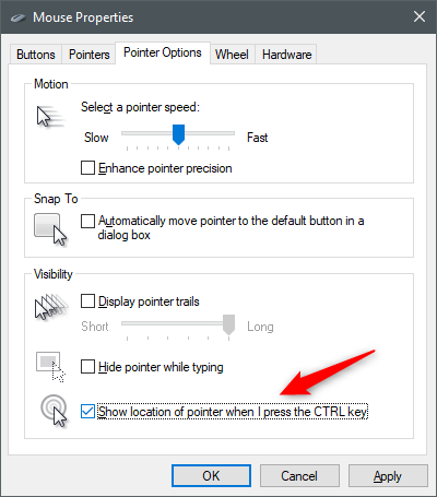 Show location of pointer when pressing the CTRL key