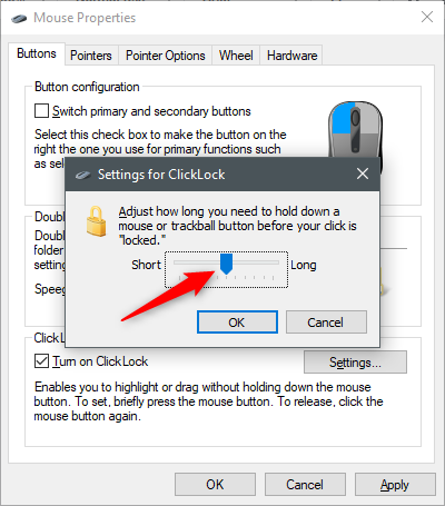 Adjusting the ClickLock settings