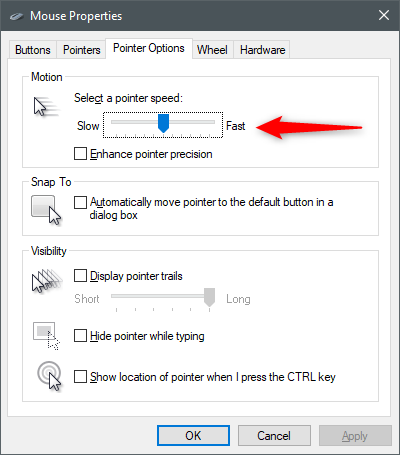 Adjusting the mouse pointer speed