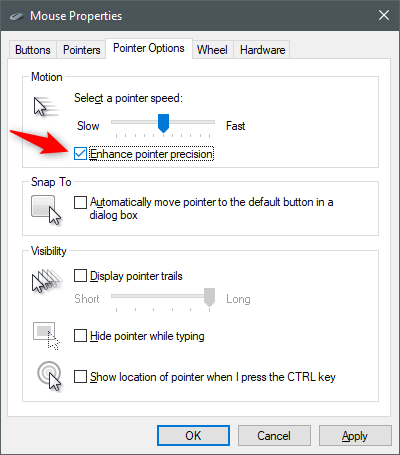 Choosing to enhance the mouse pointer precision
