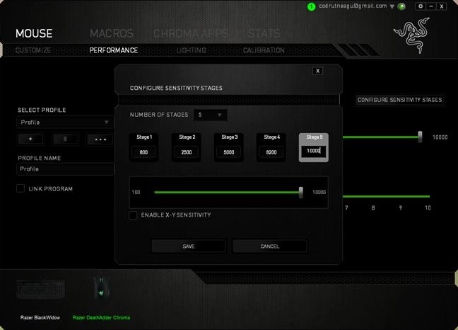 Configuring the mouse sensitivity with Razer Synapse