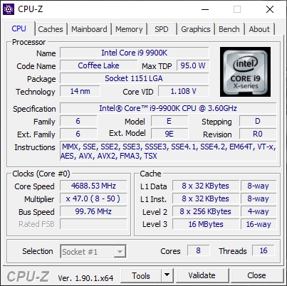 MSI GT76 Titan DT 9SG: Details about the processor