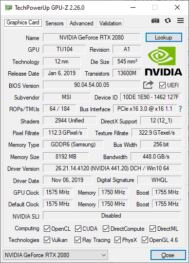 MSI GT76 Titan DT 9SG: Details about the Nvidia Geforce RTX 2080 graphics card