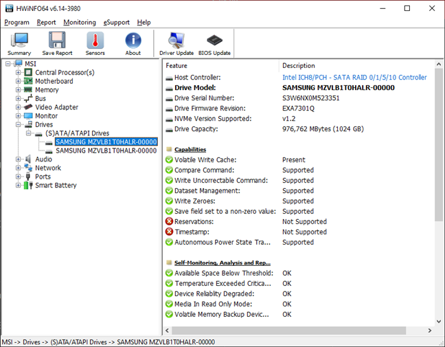 MSI GT76 Titan DT 9SG: Details about the two SSDs in RAID configuration