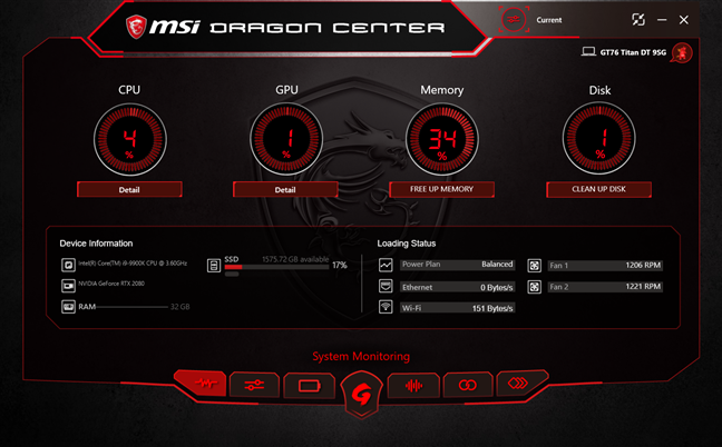 MSI GT76 Titan DT 9SG: MSI Dragon Center
