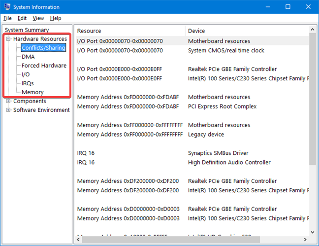 Conflicts/Sharing in System Information for Windows