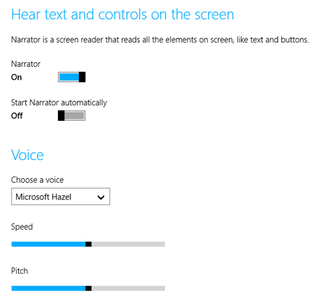  Windows 8.1, Narrator, PC Settings, touch devices