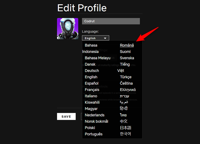 Selecting a language for a Netflix profile