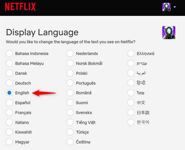 Choosing a new Netflix Display Language
