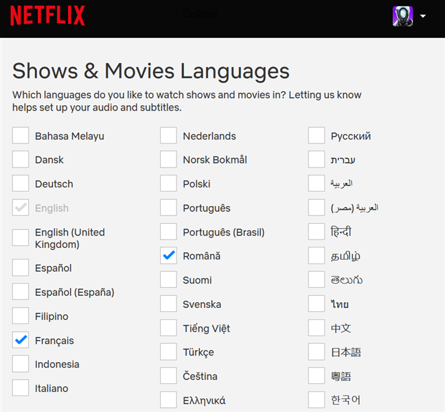 Selecting the Netflix Shows &amp; Movies Languages