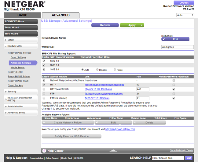 Netgear Nighthawk X10: Advanced sharing settings