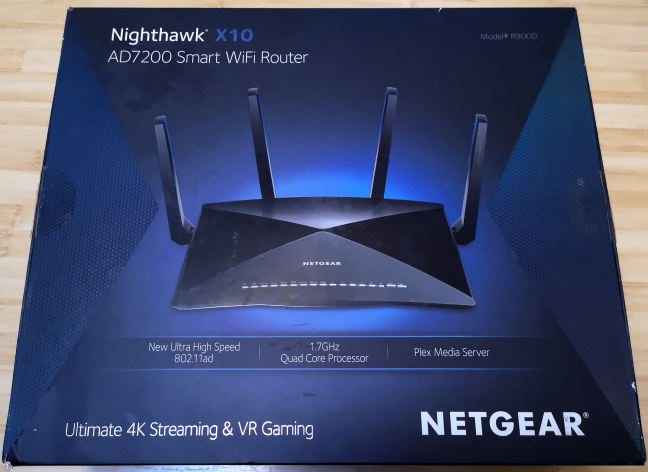 The packaging of the Netgear Nighthawk X10