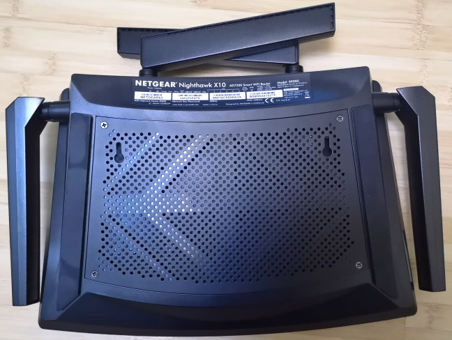 The bottom of the Netgear Nighthawk X10 wireless router