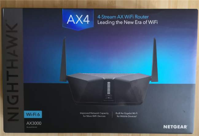 The packaging of the NETGEAR Nighthawk AX4