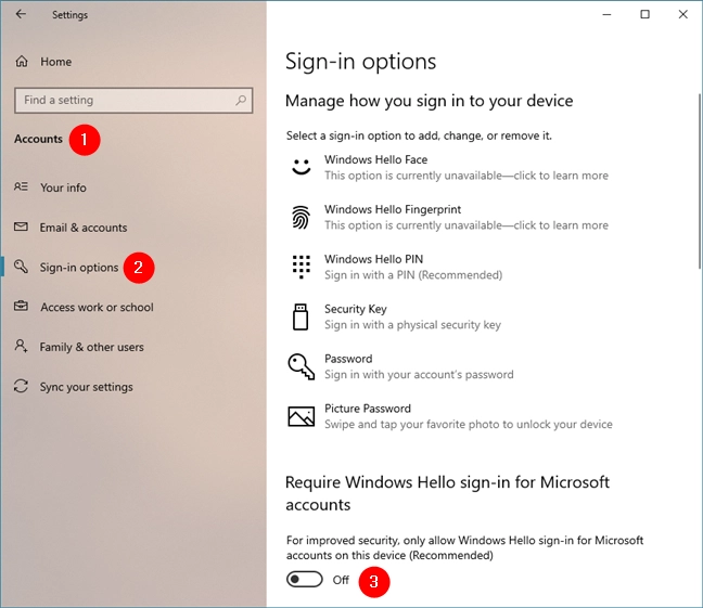 Disable Require Windows Hello sign-in for Microsoft accounts