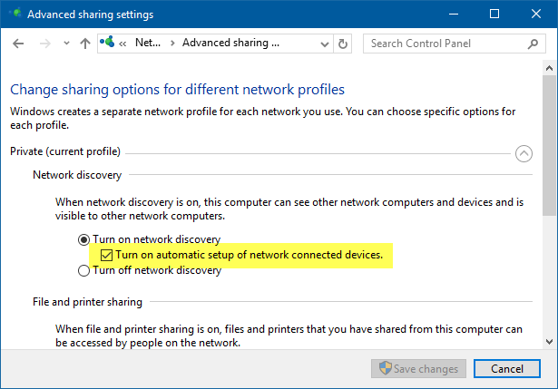 Windows, Advanced sharing settings