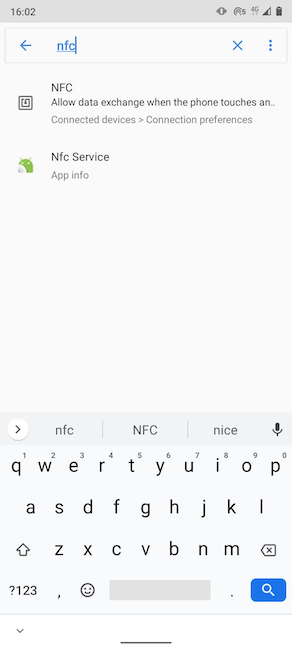 Search for NFC in Settings