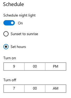 Setting the schedule for the Night light
