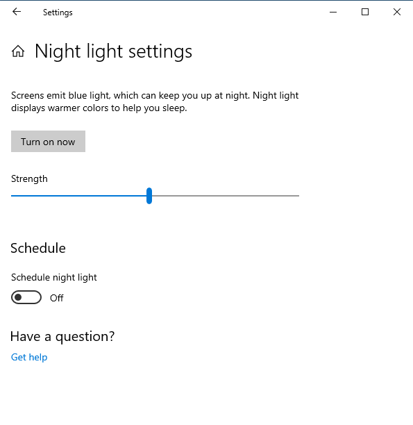 Configuring the Night light in Windows 10