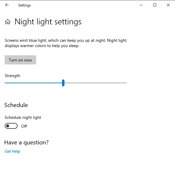 Configuring the Night light in Windows 10