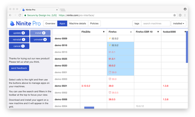 Ninite Pro interface