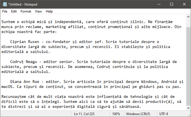 A document with Central European characters, created in Notepad