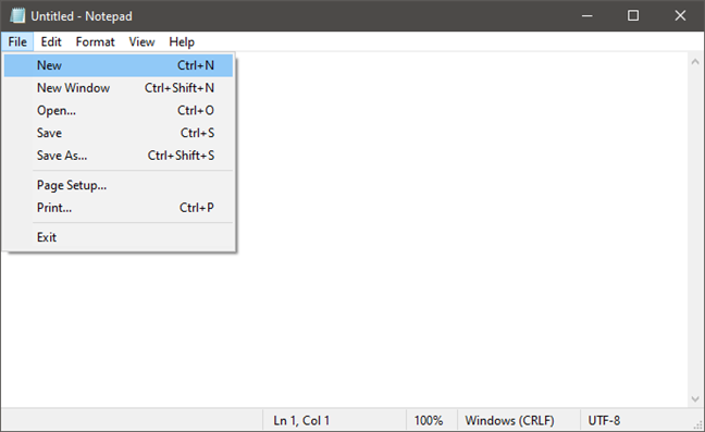 The File menu from Notepad
