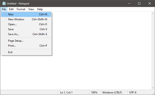 The File menu from Notepad