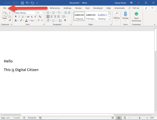 The File tab in Microsoft Word