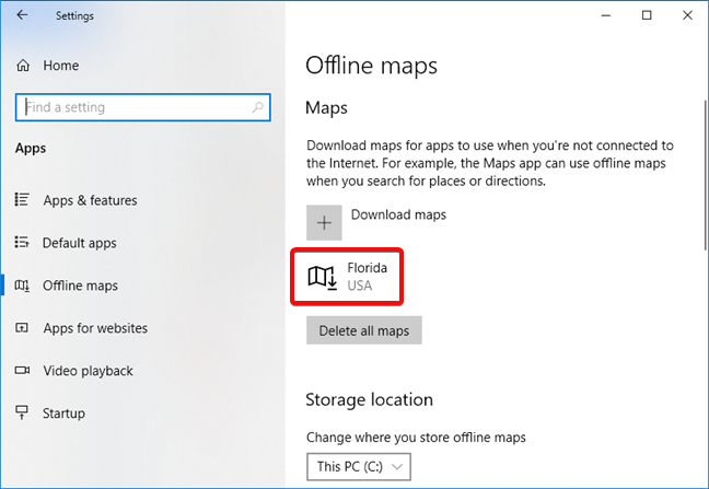 Downloaded maps in Windows 10
